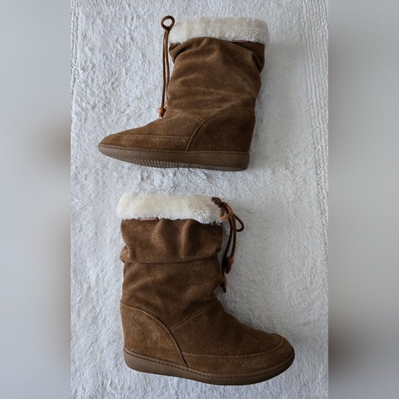 Sketchers Women's Hidden Wedge Adds on Height Boots Suede, Chestnut Size 7.5 - Picture 3 of 6